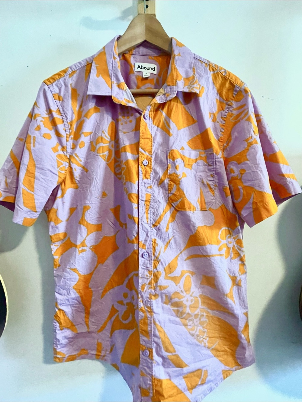 Unisex Short-Sleeve Floral Button-Up Shirt - Lavender & Orange